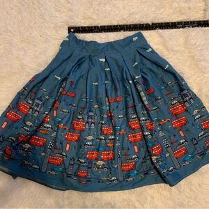 Sz Small Women’s Retro A line Cotton Blue City Skirt
